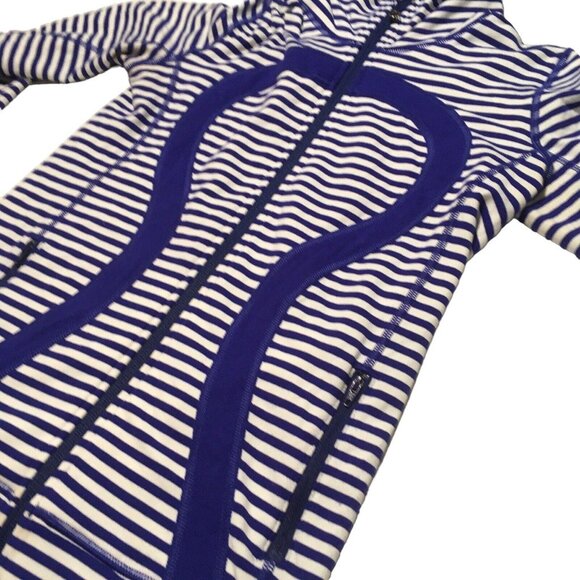 Lululemon In Stride Jacket Pigment Blue White Narrow Bold Stripe Women Size 4 - Picture 10 of 16